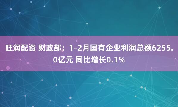 旺润配资 财政部：1-2月国有企业利润总额6255.0亿元 同比增长0.1%